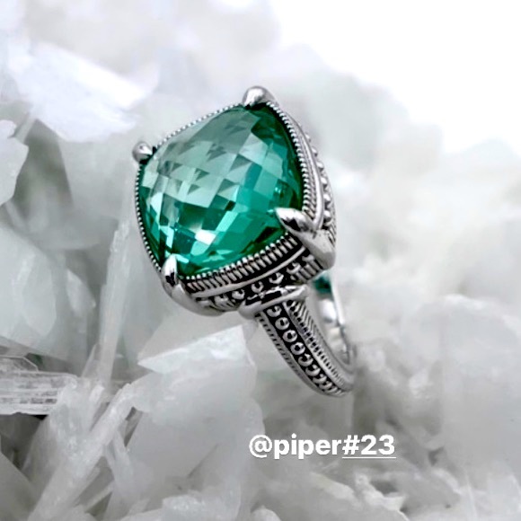 EUC Judith Ripka Sterling Silver 3.0 carat synthetic Paraiba Spinel Cushion Ring - Picture 2 of 10